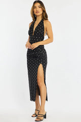 Black Polka Dot Bodycon Dress Mesh
