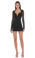 Selene Rhinestone Mini Dress in Black