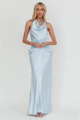 Zynthia Cowl Neck Ruched Waist Maxi Dress Ice Blue