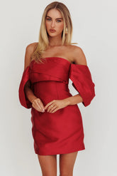 Magnolia Off-Shoulder Mini Dress Wine