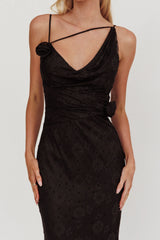 Golden Glow Rosette Cowl Neck Maxi Dress Black
