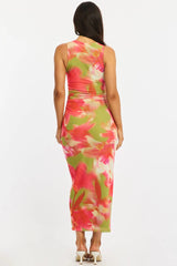 Green Floral Bodycon Dress Sleeveless Mesh