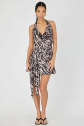 Black Animal Print Mini Dress Tie Detail