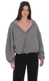 Two-Toned Cropped Hoodie in Grey