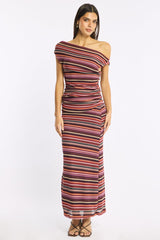 Red Stripe Bodycon Dress Off Shoulder