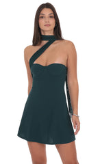 Scarf Wrap Fit and Flare Dress in Green