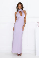Summer Flame Kiss Halter Satin Maxi Dress Lilac