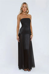 Statement Shine Strapless Satin Maxi Dress Black