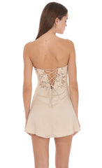Virelia Corset Mini Dress in Gold