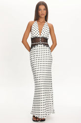 Tarly Lace Waist Halter Maxi Dress Polka Dot White