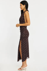 Brown Polka Dot Bodycon Dress Mesh