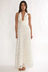 Lucerne Cowl Halter Maxi Dress Embellished Ivory