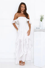 Village Of Sea Off Shoulder Maxi Dress White