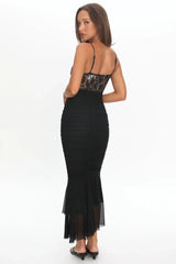 Cherubim Lace Insert Ruched Midi Dress Black