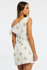 White Floral Bodycon Dress Tie Up Shoulder