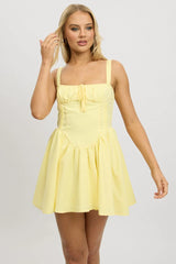 Yellow Fit And Flare Dress Corset Detail Mini