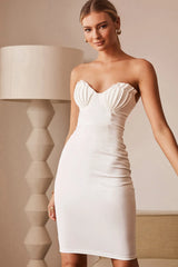 Avila Pintuck Pleat Bust Strapless Dress White