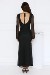 Golden Flower Mesh Long Sleeve Maxi Dress Black