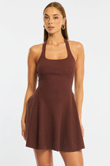 Brown Halter Neck Knit Dress