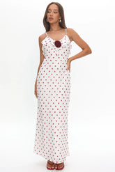 Bellissa Ruffle Bust Maxi Dress Polka Dot Red