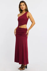 Red One Shoulder Dress Cut Out Detail
