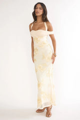 Fleurie Halter Off-Shoulder Maxi Dress Embellished Yellow