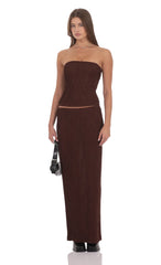 Textured Sheer Maxi Skirt in Brown