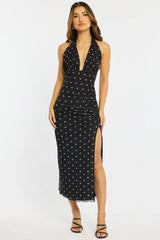 Black Polka Dot Bodycon Dress Mesh
