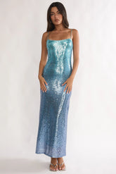 Astara Sequin Maxi Dress Gradient Blue