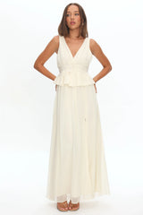 Lusia Peplum Applique Waist Maxi Dress White