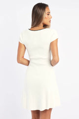 White Knit Dress Fit And Flare Short Sleeve