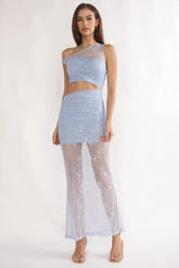 Havira Lace Overlay Cut-Out Maxi Dress Blue