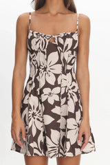Doe Tied Bust Mini Dress Print Chocolate