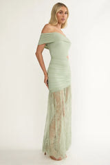 Gala Cut-Out Waist Lace Maxi Dress Sage