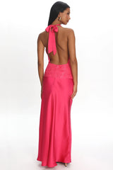 Renara Lace Waist Halter Maxi Dress Pink