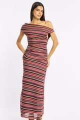 Red Stripe Bodycon Dress Off Shoulder