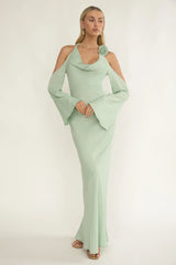 Solenne Cowl Neck Cold Shoulder Maxi Dress Sage
