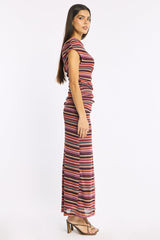 Red Stripe Bodycon Dress Off Shoulder