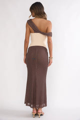 Milos Asymmetric Neckline Maxi Dress Chocolate Dot