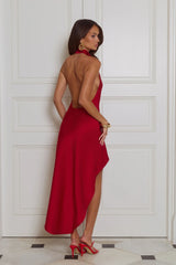 Ready For Attention Halter Satin Mini Dress Red