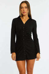 Black Shirts Dress Gathering Front