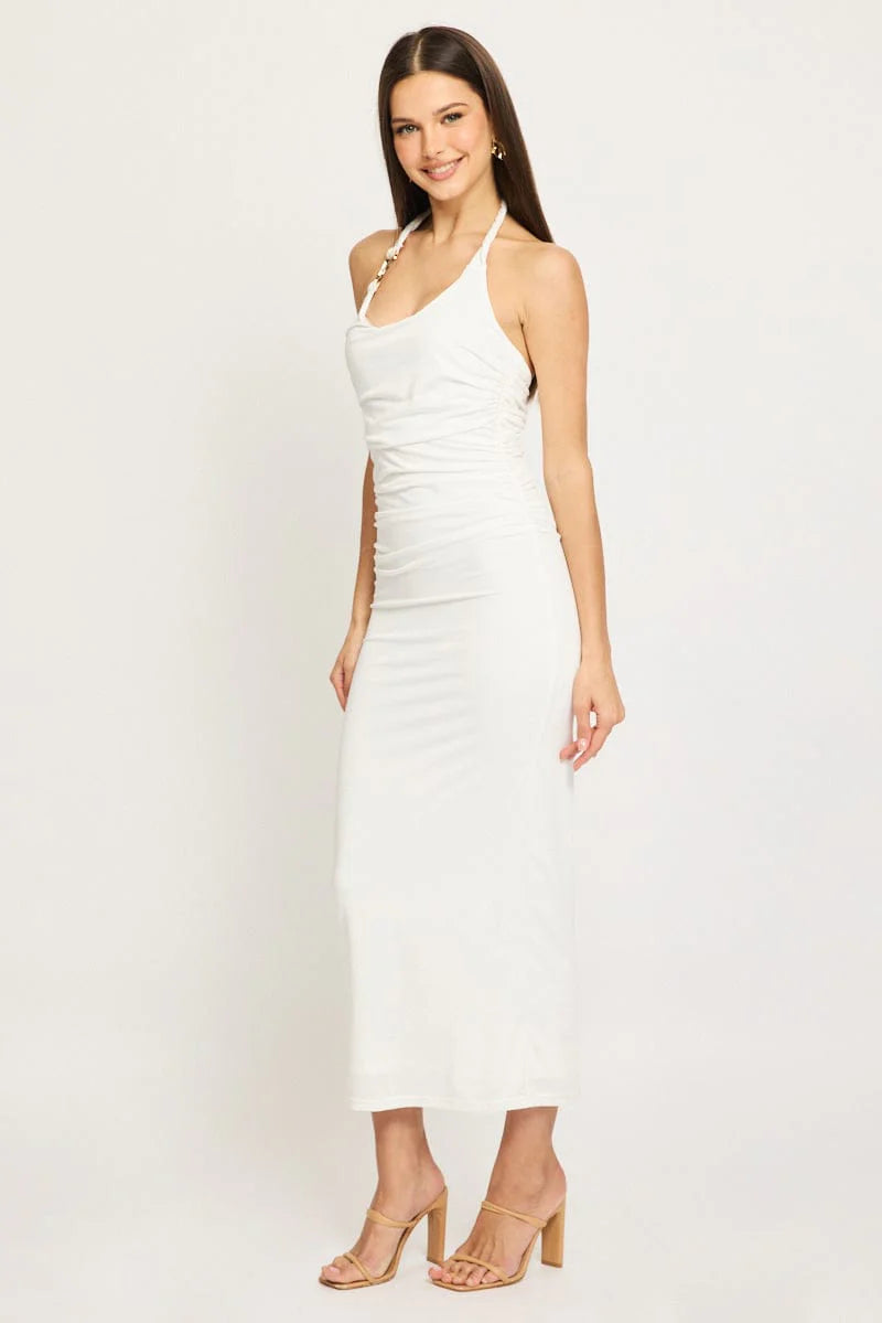 White Bodycon Dress Halter Neck