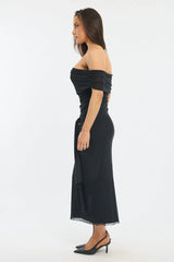 Black Bodycon Dress Off Shoulder Mesh