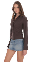Pinstripe Button-Up Shirt in Brown