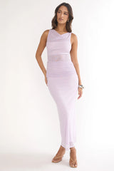 Saffra Shoulder Sash Ruched Maxi Dress Lilac