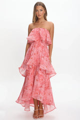 Honfleur Strapless Layered Maxi Dress Print Pink