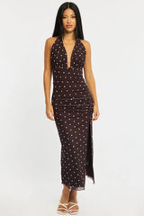 Brown Polka Dot Bodycon Dress Mesh