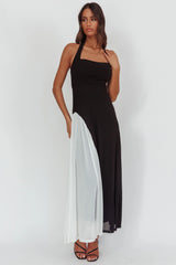 Lira Contrast Halter Maxi Dress Black/White