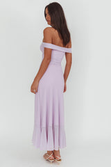 Moonlit Magic Off-Shoulder Split Maxi Dress Lilac