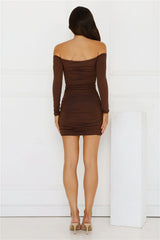Style Icon Status Off Shoulder Mini Dress Brown